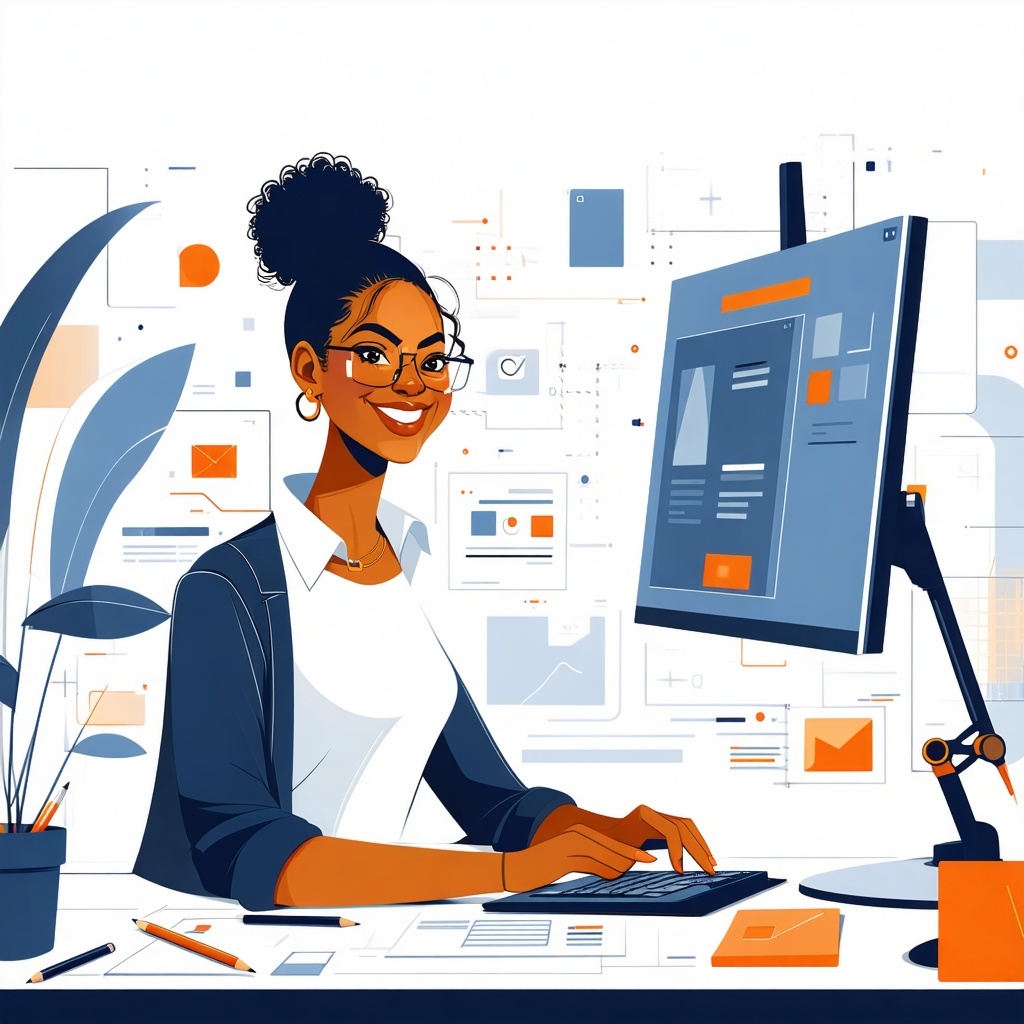 CSAI Flat Illustration Woman at Computer